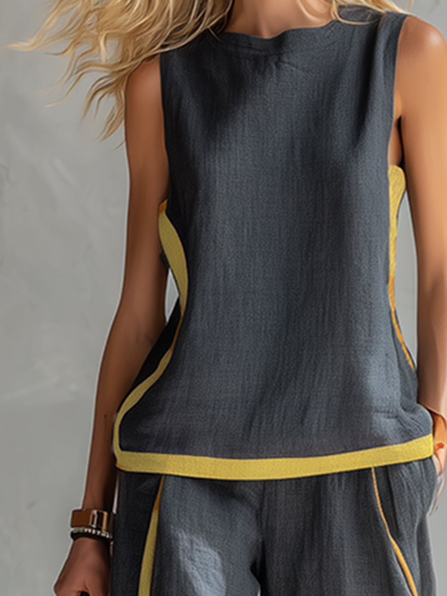 Sienna | Sleeveless Round Neck Top and Wide Leg Pants Set
