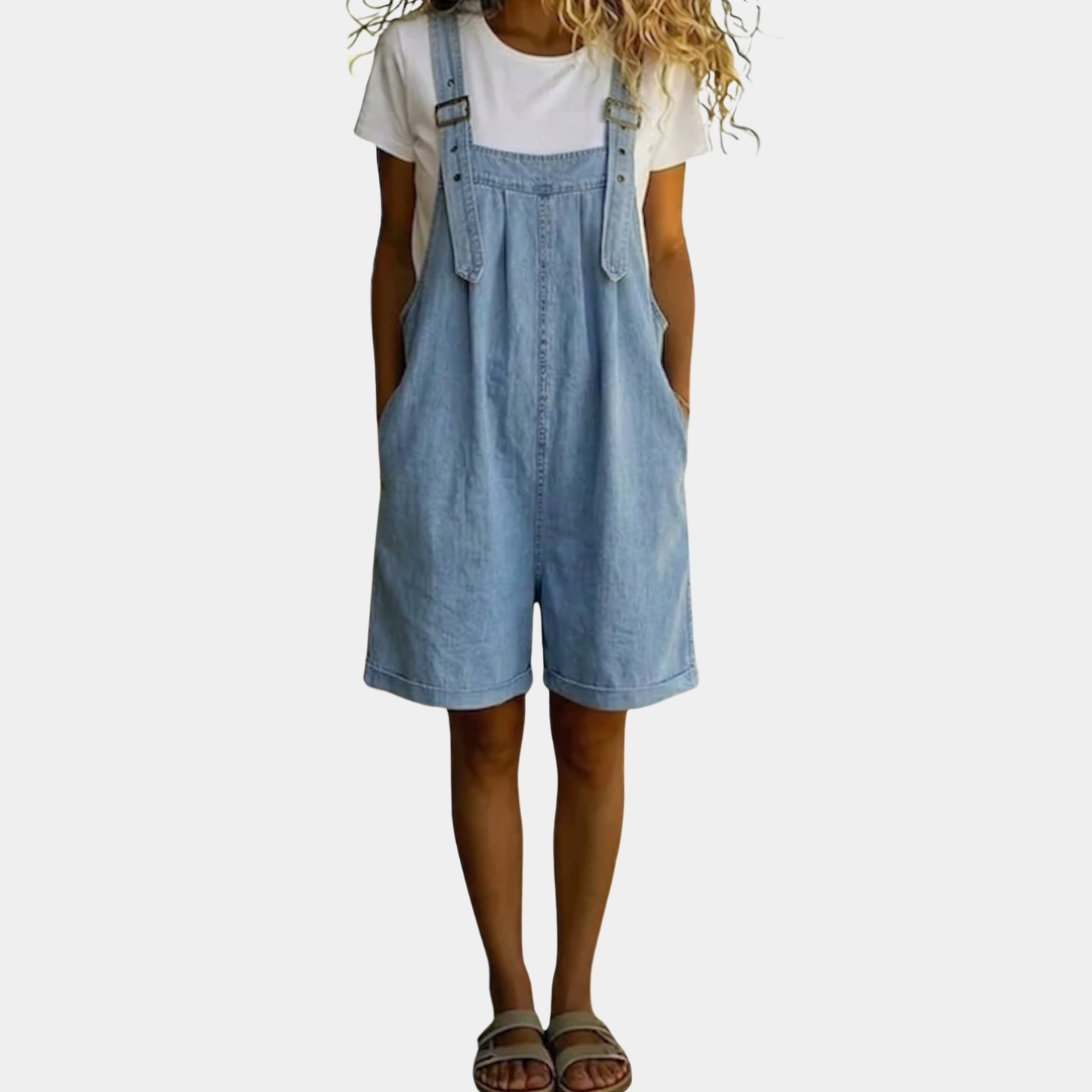 Saylor | Vintage Washed Soft Denim Short Overall Light blue
