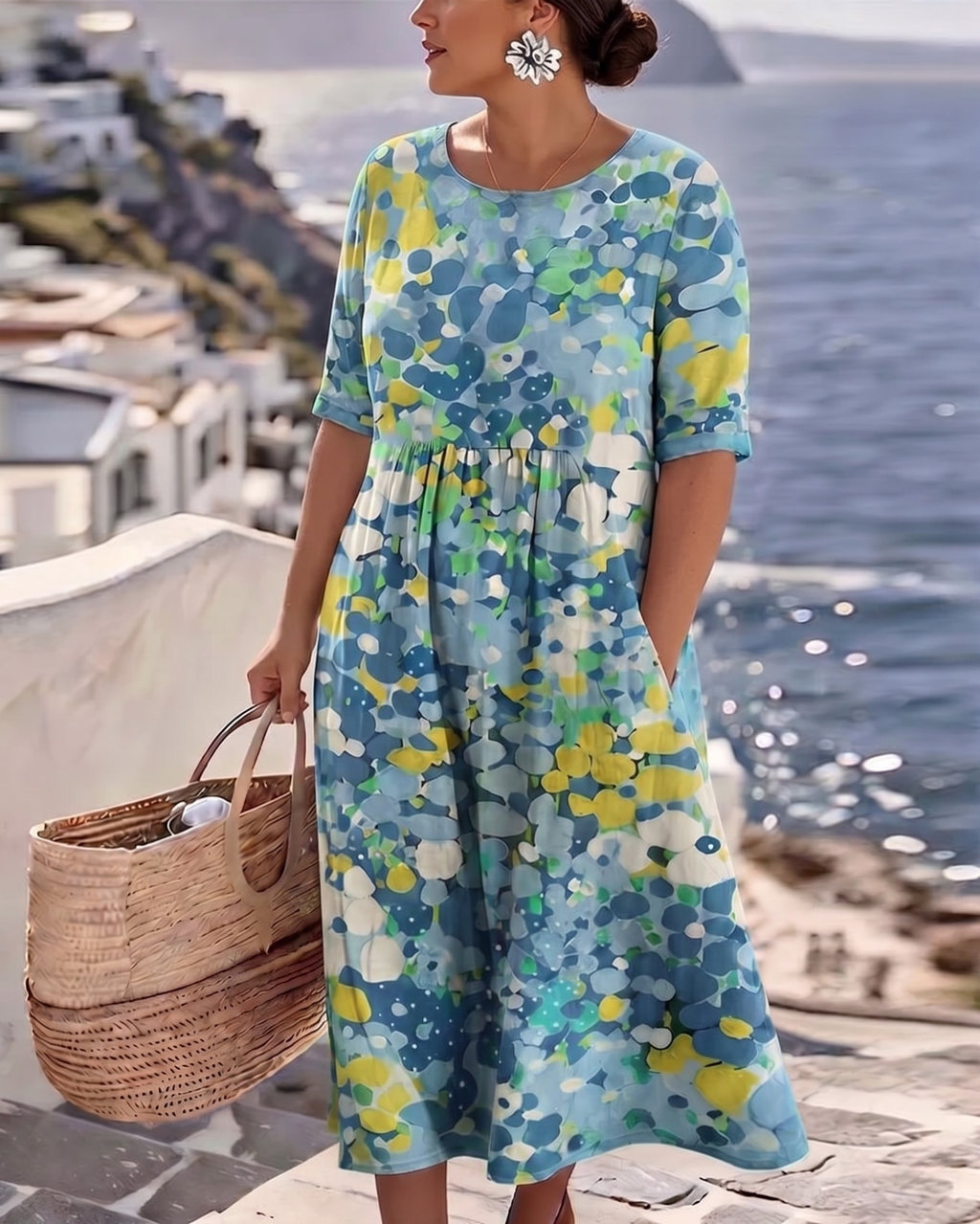 Elena – Floral Abstract Midi Dress