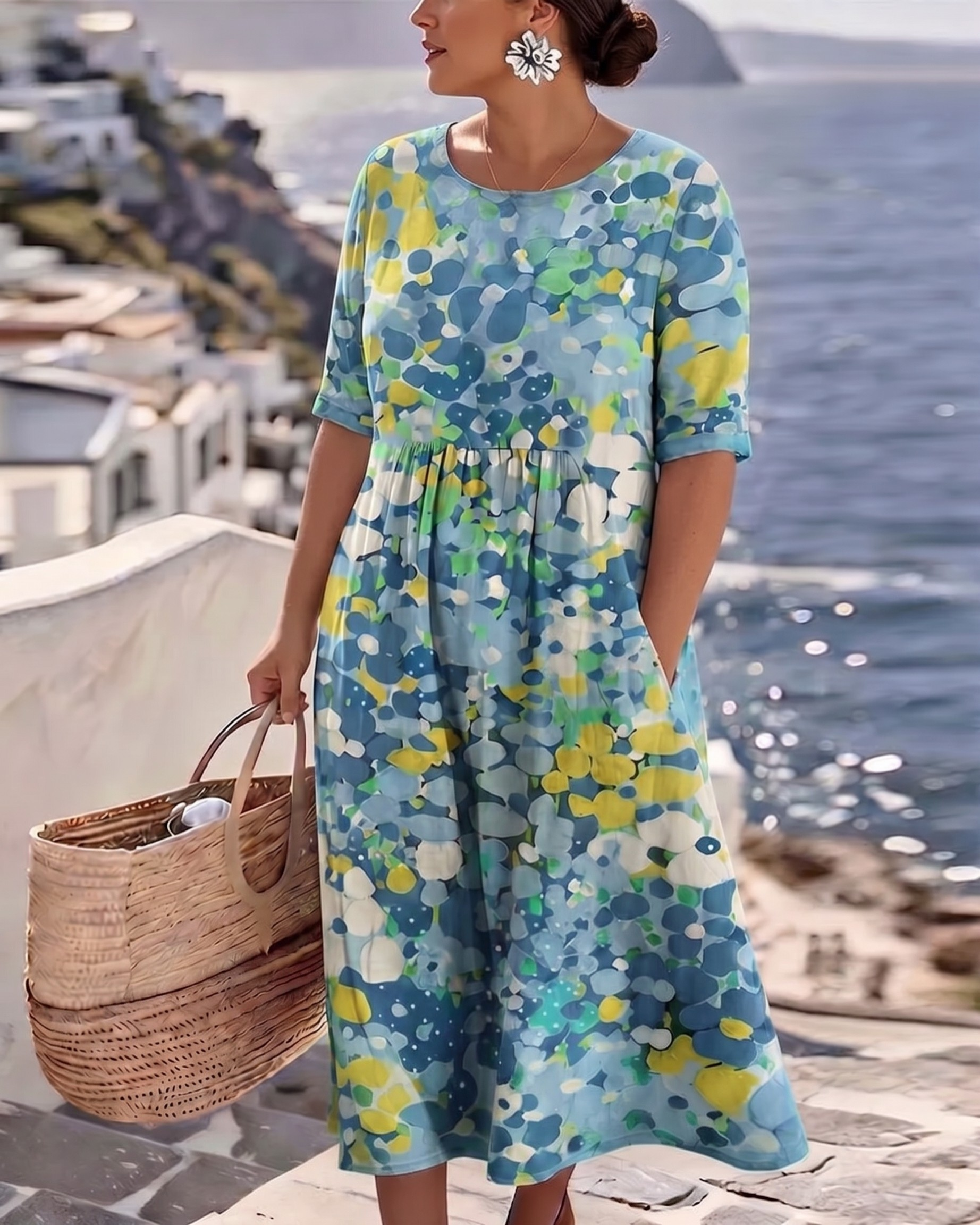 Elena – Floral Abstract Midi Dress