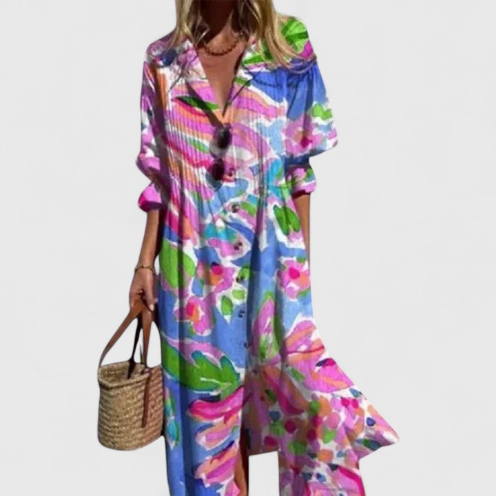 Paula – Floral Maxi Shirt Dress