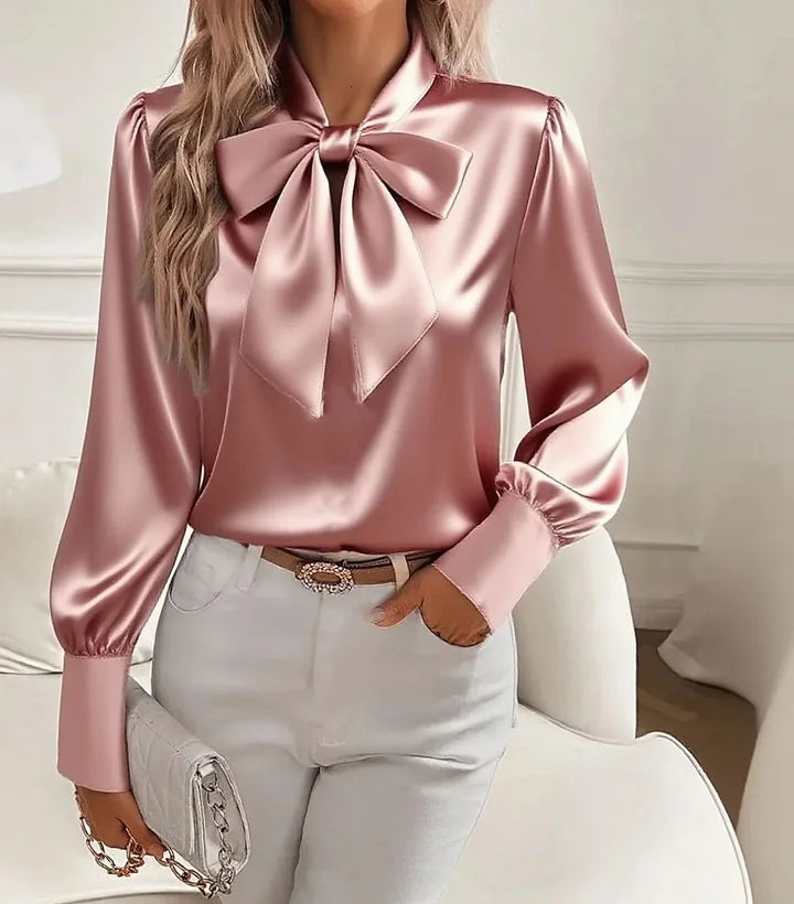 Eloria | Satin Blouse with Long Sleeves and Bow