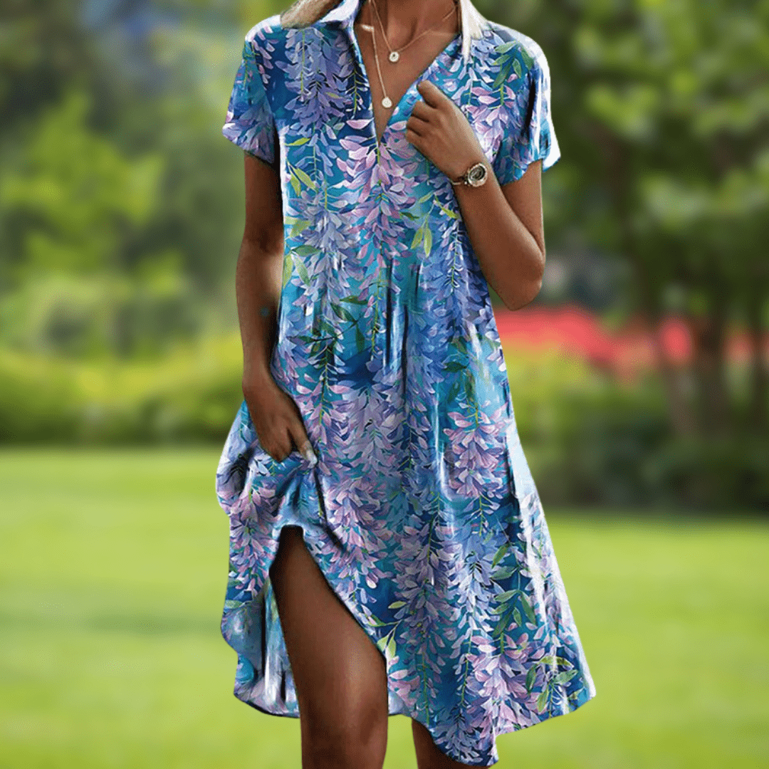 Fiona – Floral Print Collared Midi Dress