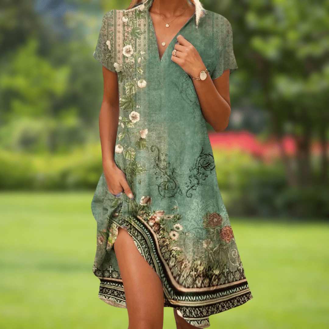 Fiona – Floral Print Collared Midi Dress