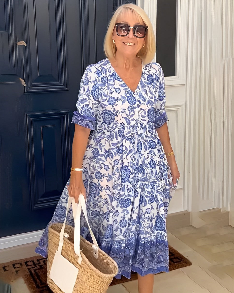 Clara – Floral V-Neck Tiered Midi Dress