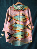 Blythe | Women's Vintage Fish Art Print Casual  Shirt