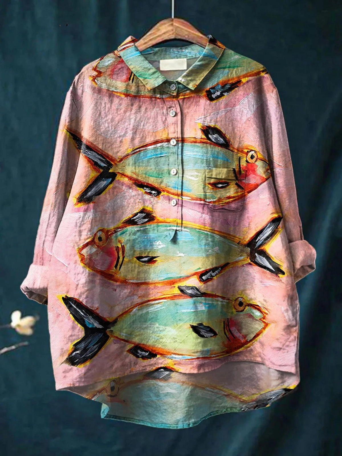 Blythe | Women's Vintage Fish Art Print Casual  Shirt