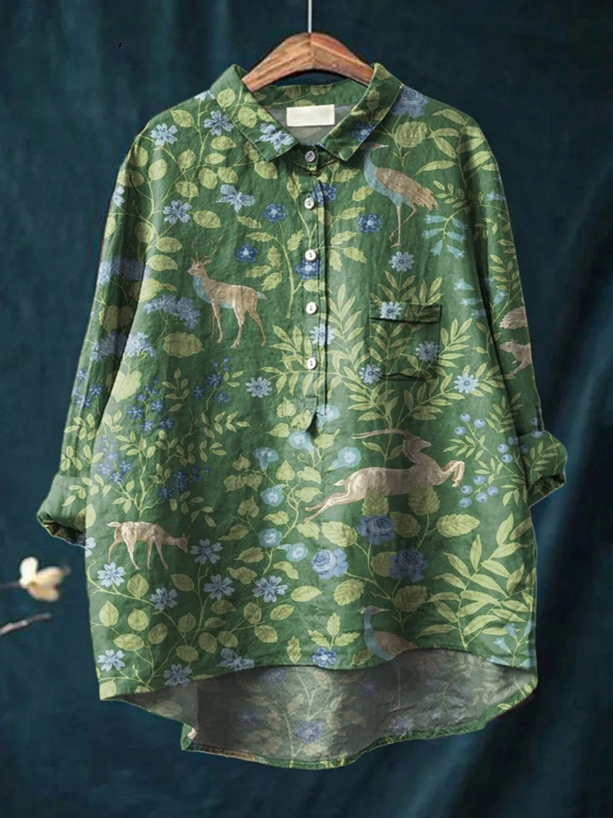Calista | Women's Vintage Floral Animals Art Print Casual  Shirt