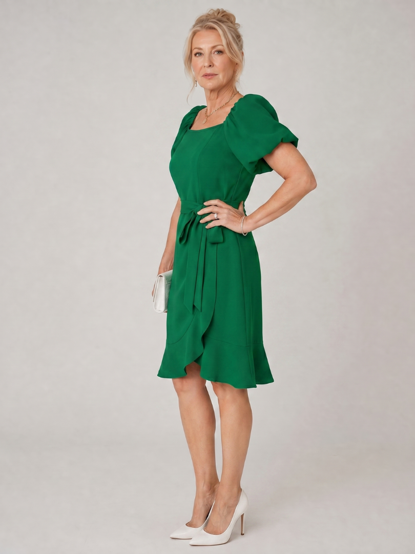 Ruosa | Short Puff Sleeve Side Tie Detail Mini Dress