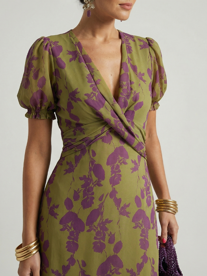 Vivienne – Wrap Midi Dress with Floral Print