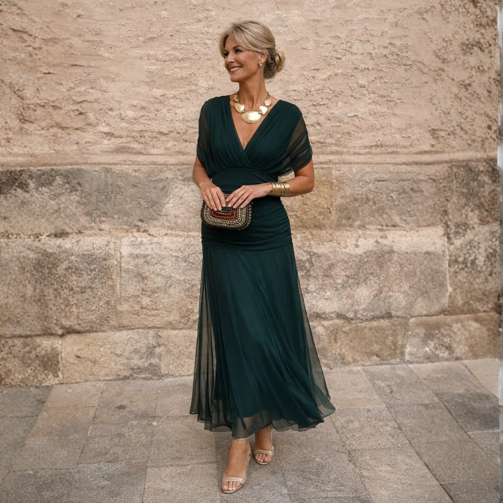 Vivienne – Draped Chiffon Maxi Evening Dress