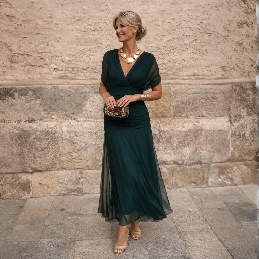 Vivienne – Draped Chiffon Maxi Evening Dress