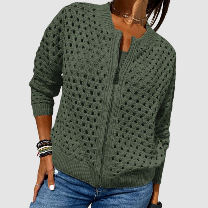 Constance – Zip-Up Open Knit Cardigan