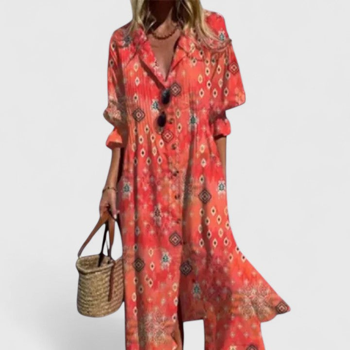 Paula – Floral Maxi Shirt Dress
