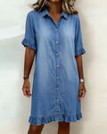 Quinn – Denim Shirt Dress with Ruffle Details