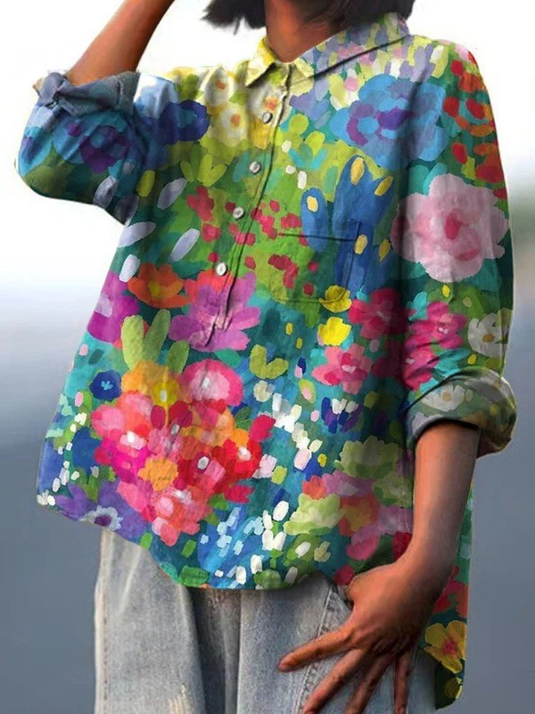 Jasimne | Women's Vintage Lovely Floral Art Print Casual  Shirt