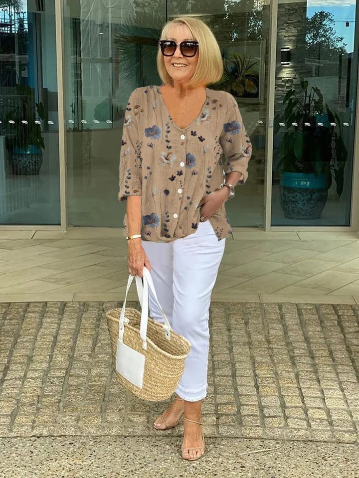 Joanne – Floral Button-Front Tunic Blouse
