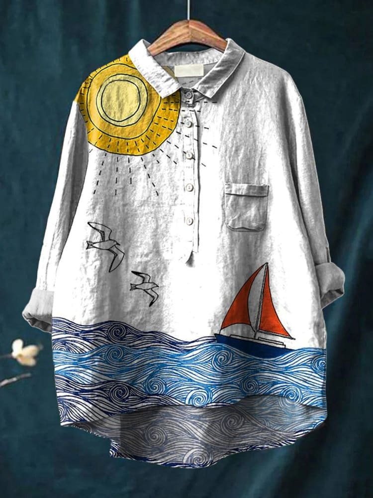 Marine | Women’s Coastal Waves Print Casual Shirt