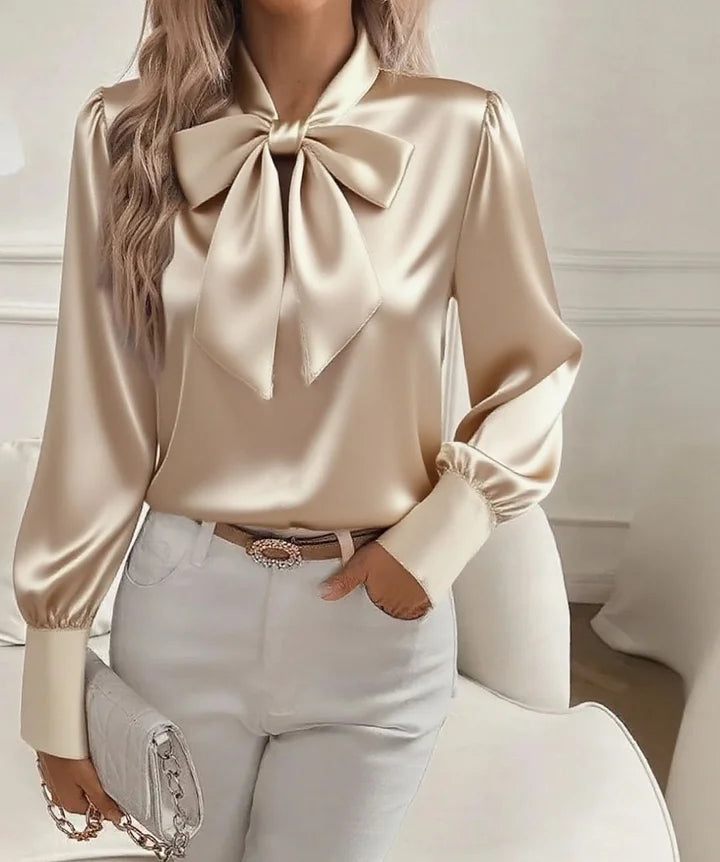 Eloria | Satin Blouse with Long Sleeves and Bow