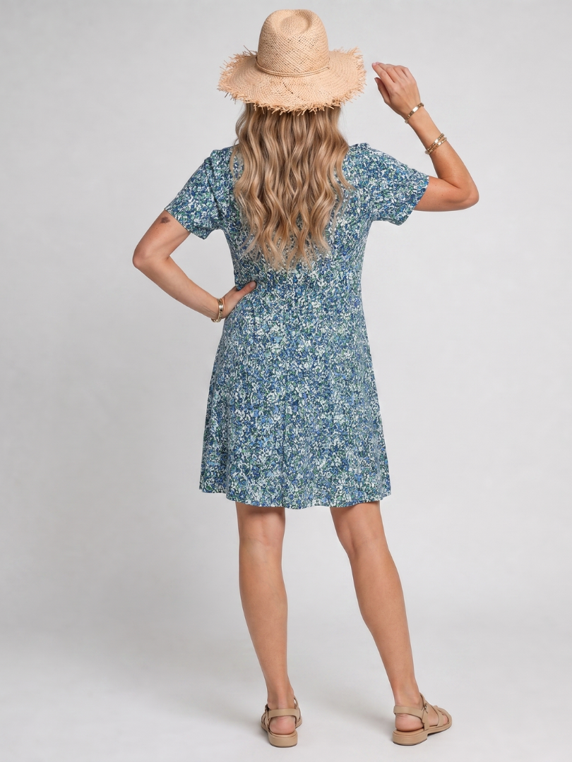 Meraki | Short Sleeve Tropical Print Knee Length Dress