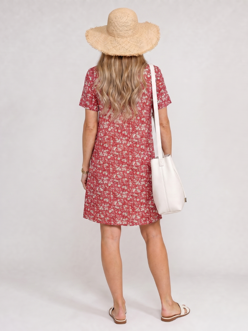 Somene | Short Sleeve Geometric Print Knee Length Dress