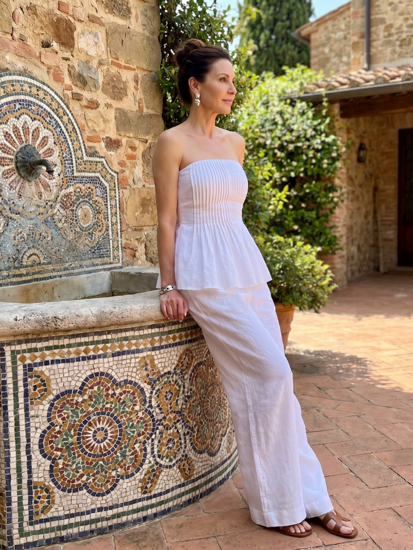 Rila | Strapless Smocked Top And Wide Leg Pants Set
