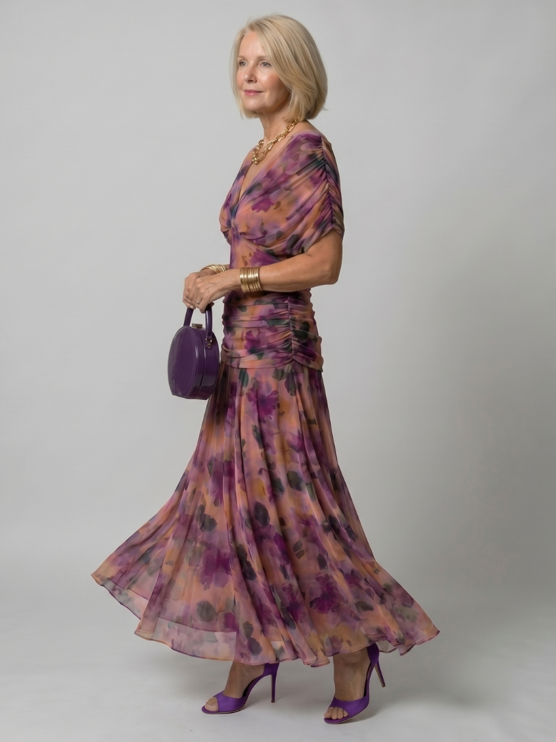 Vivienne – Draped Floral Midi Dress