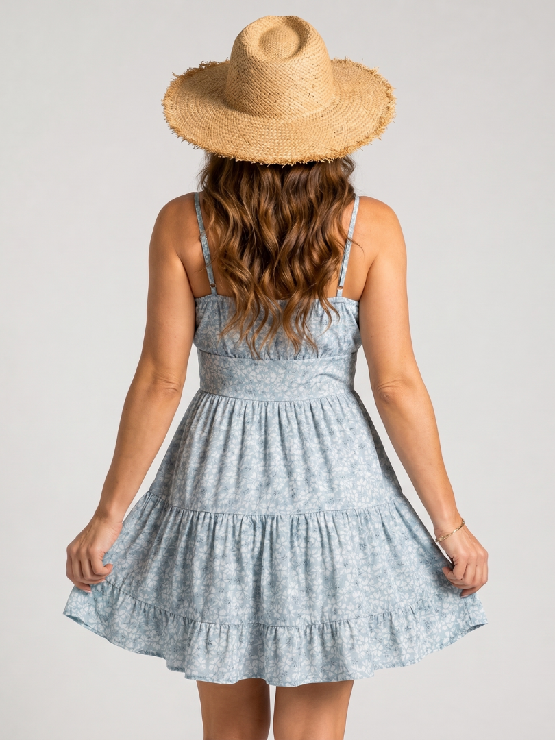 Glevo | Spaghetti Strap Tiered Knee Length Dress