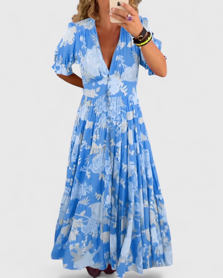 Minelda – Floral Maxi Dress with V Neckline