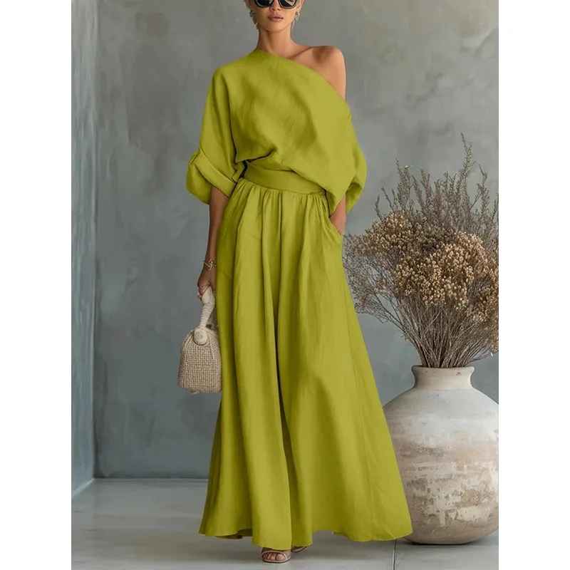 Reese | Off Shoulder Long Sleeve Top and Tapered Pants Set