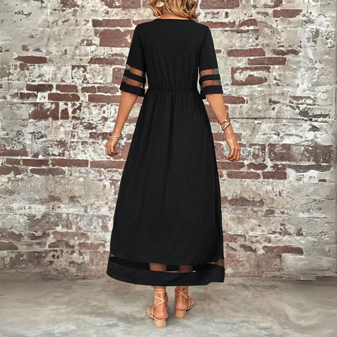 Aubrey – Empire Waist Midi Dress with Mesh Detail