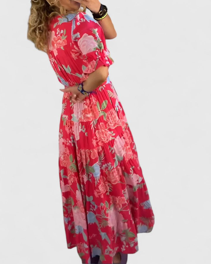 Minelda – Floral Maxi Dress with V Neckline