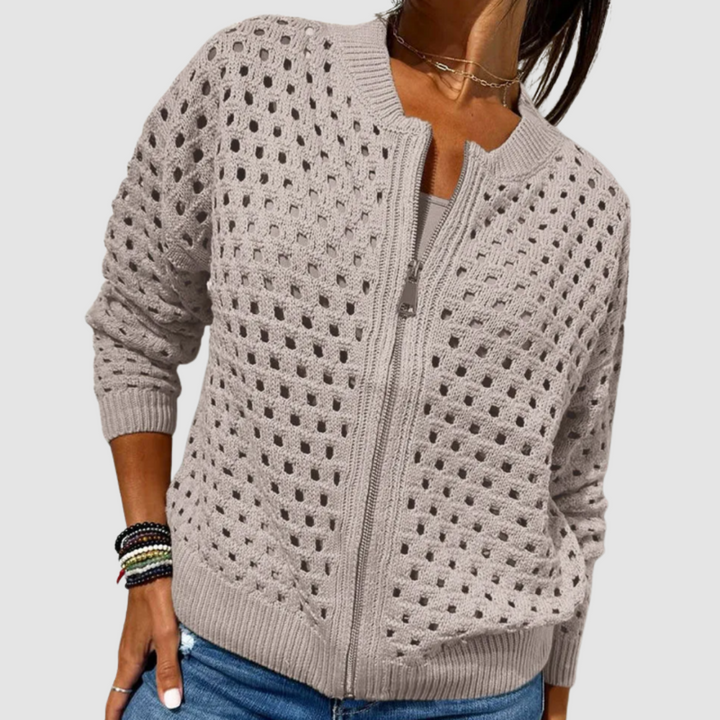 Constance – Zip-Up Open Knit Cardigan