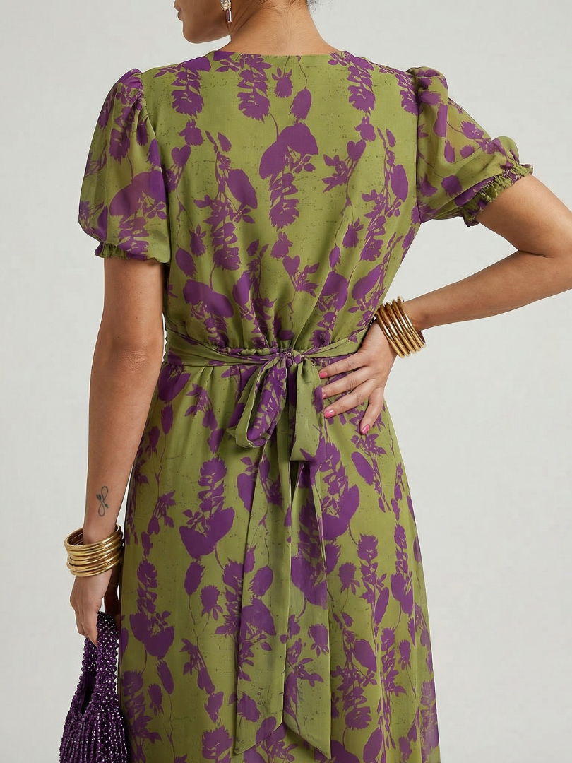 Vivienne – Wrap Midi Dress with Floral Print