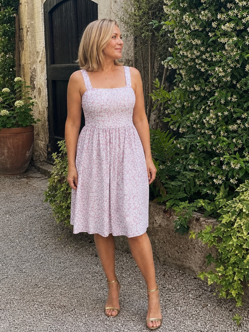 Leneva | Square Neck Floral Print Knee Length Dress