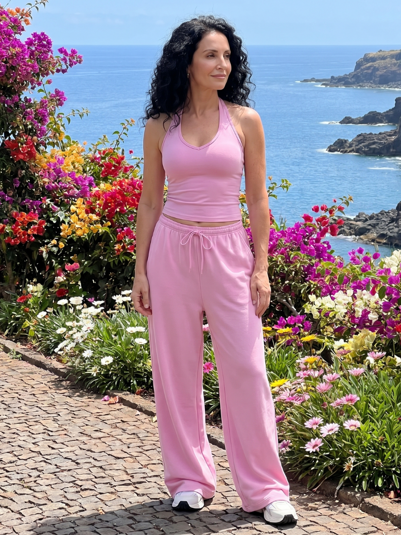 Helena | Sleeveless Scoop Neck Top And Wide Leg Pants Set