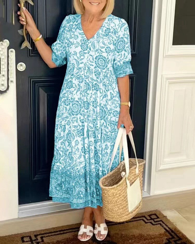 Clara – Floral V-Neck Tiered Midi Dress