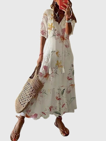 Amalia – Boho Ikat Print Midi Dress