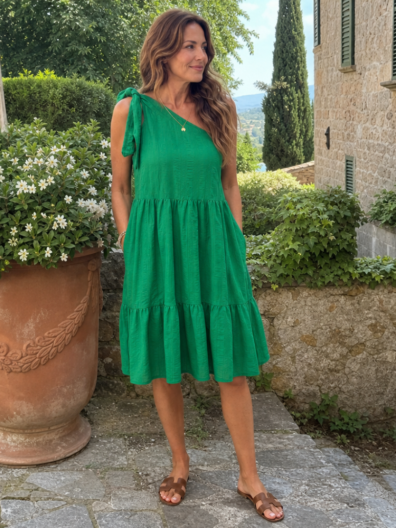 Zema | One Shoulder Bow Detail Knee Length Dress
