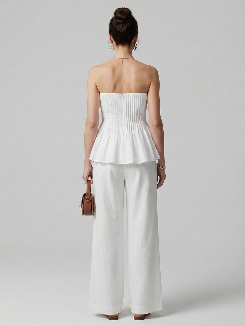 Rila | Strapless Smocked Top And Wide Leg Pants Set