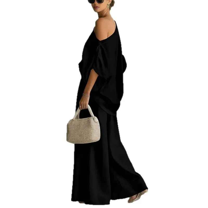 Reese | Off Shoulder Long Sleeve Top and Tapered Pants Set