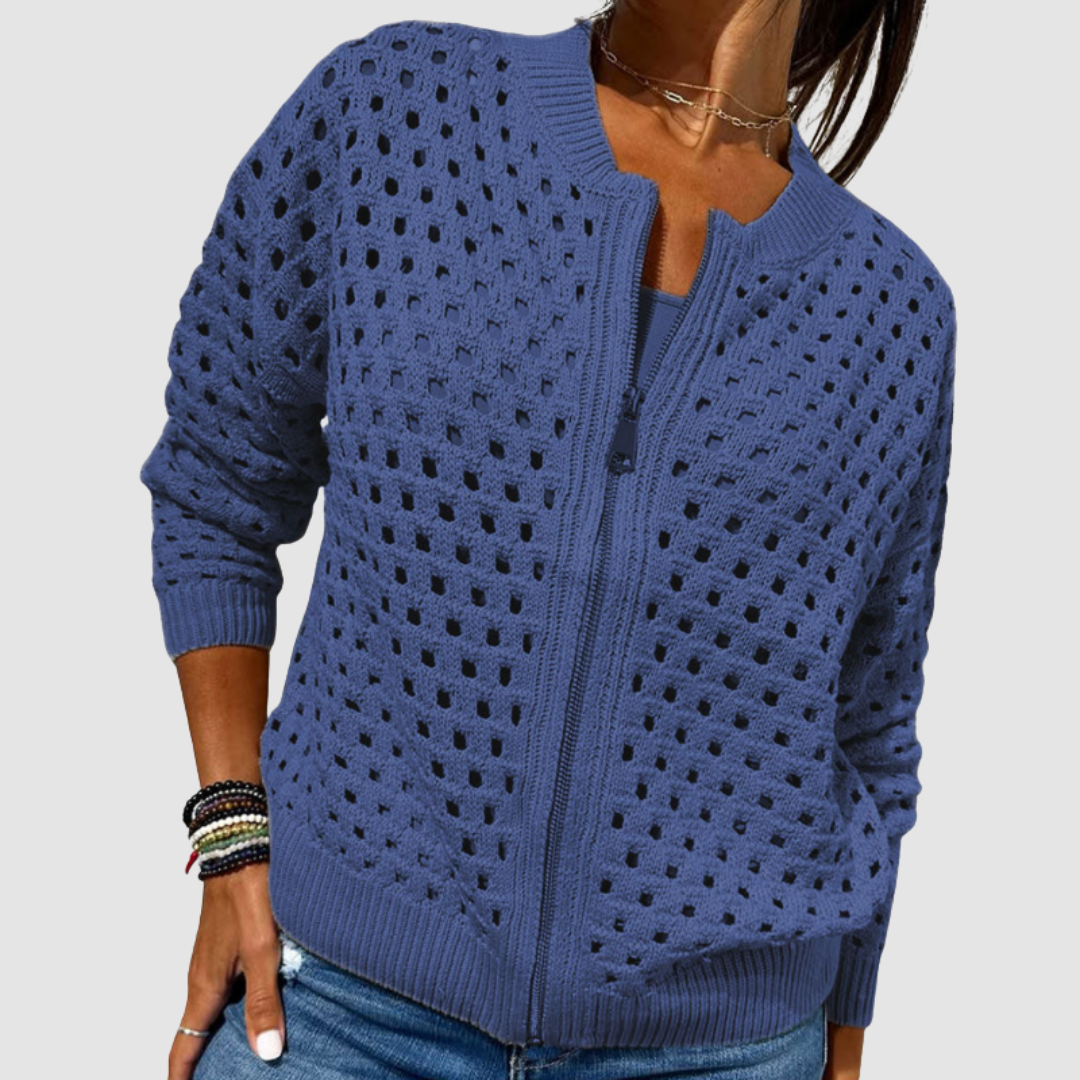 Constance – Zip-Up Open Knit Cardigan