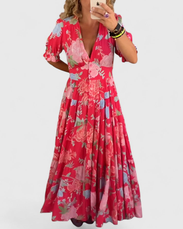 Minelda – Floral Maxi Dress with V Neckline
