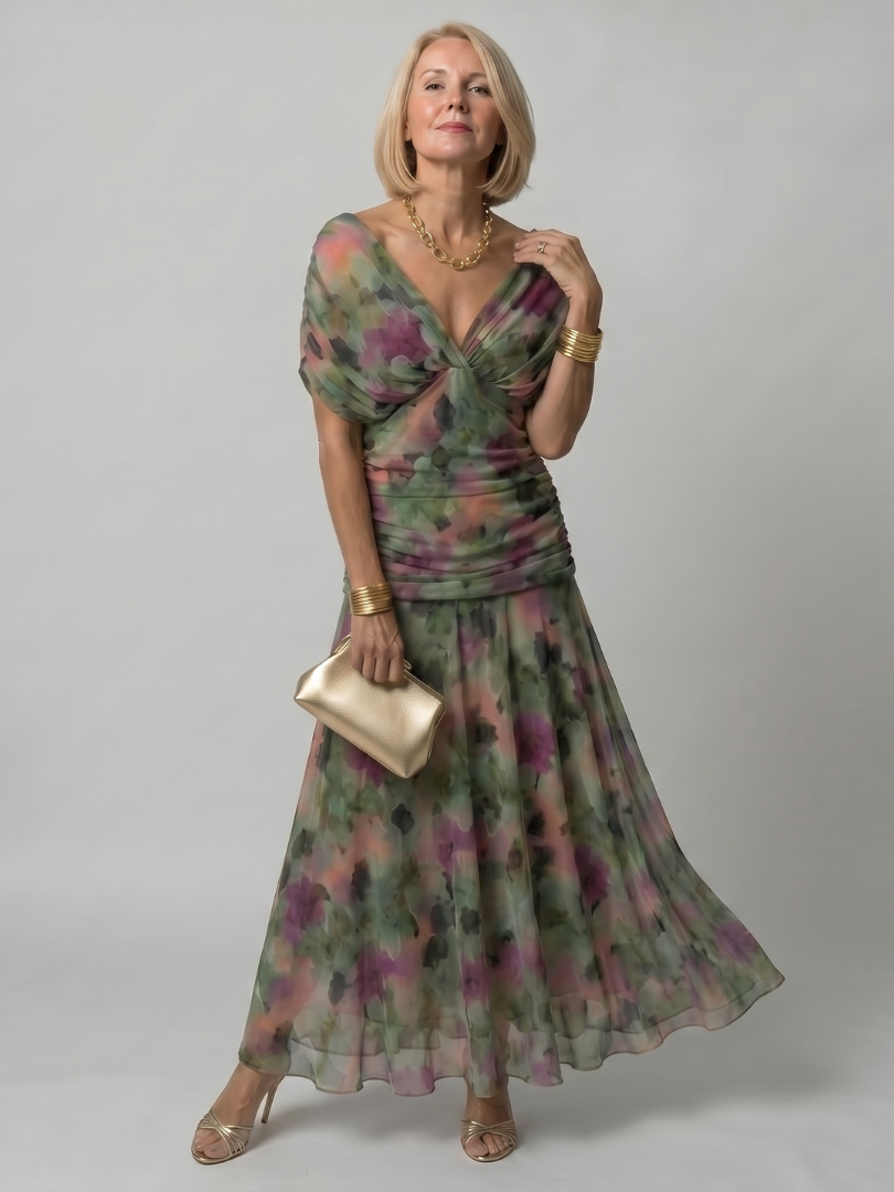 Vivienne – Draped Floral Midi Dress