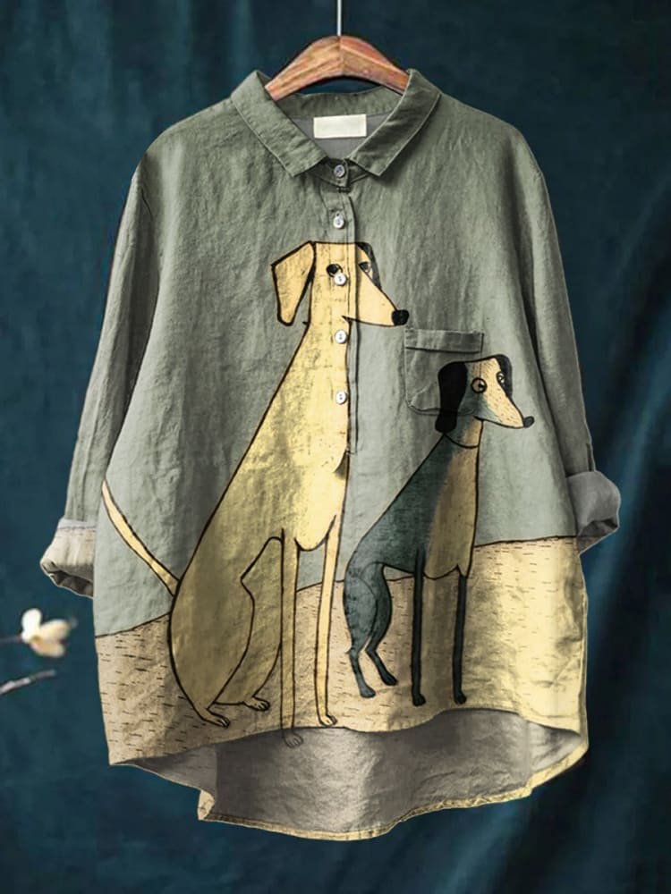 Hélène | Women’s Elegant Dog Print Casual Shirt