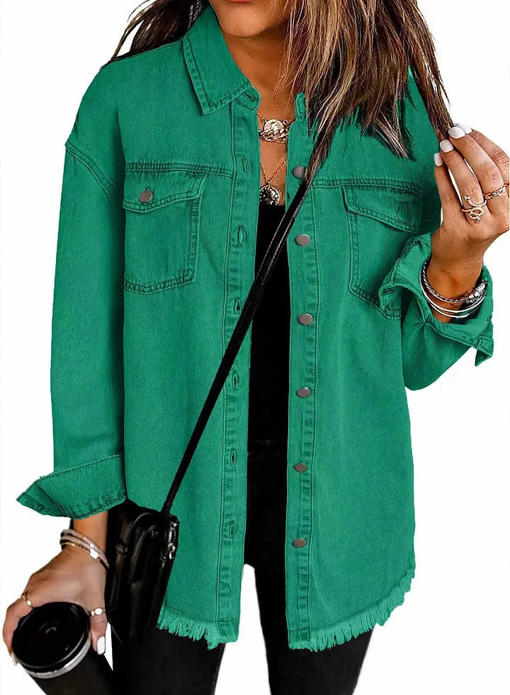 Ravenna – Relaxed Denim Shacket with Frayed Hem