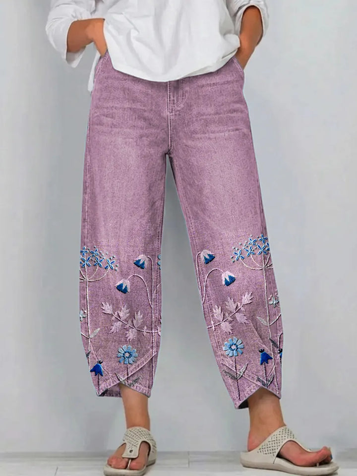 Hazel – Embroidered Floral Denim Pants