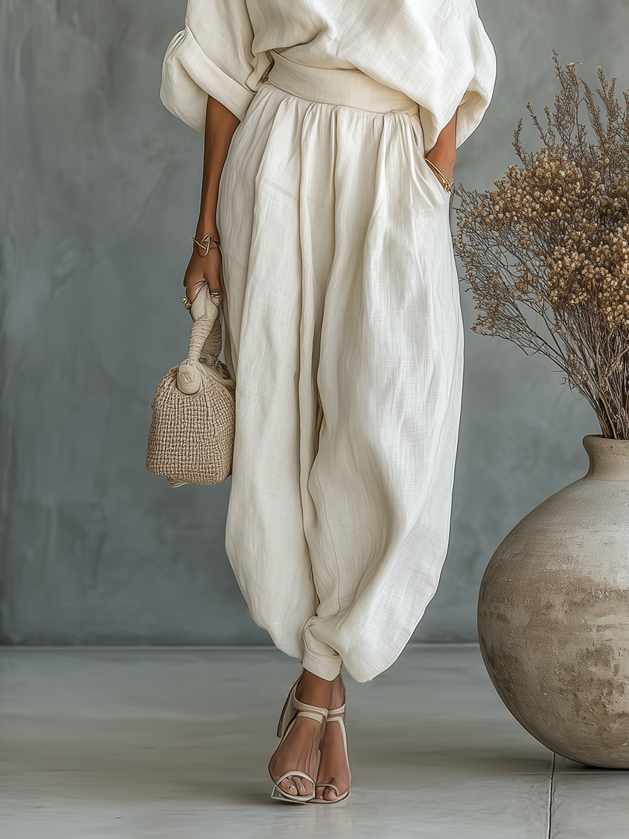 Reese | Off Shoulder Long Sleeve Top and Tapered Pants Set