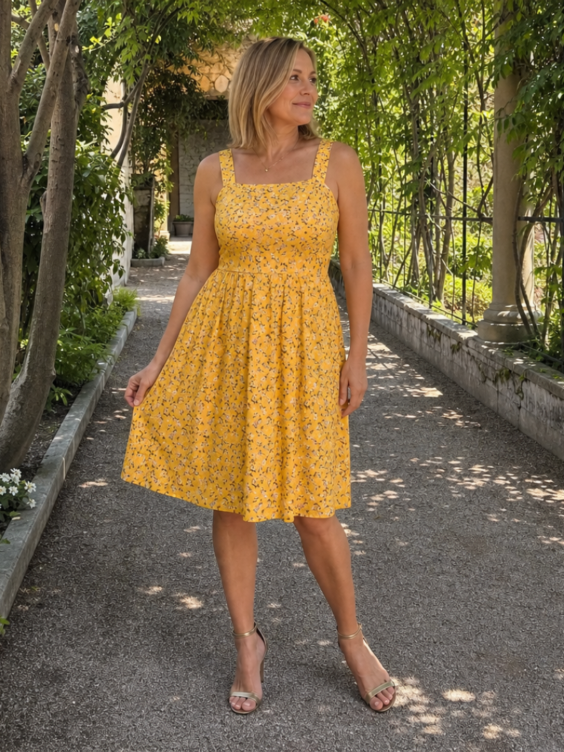 Leneva | Square Neck Floral Print Knee Length Dress