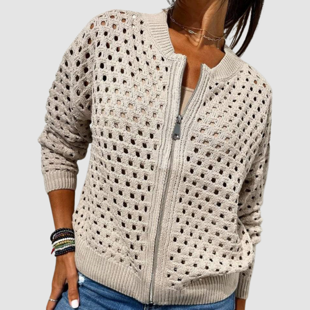 Constance – Zip-Up Open Knit Cardigan
